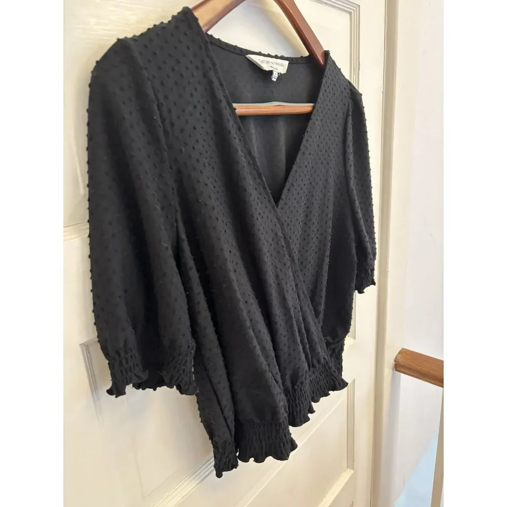 Madewell Texture &‎ Thread Black Clipdot Smocked Crossover Top Size Medium $55